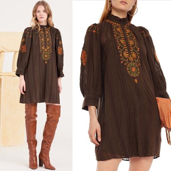 Antik Batik Dresses & Skirts - Antik Batik Chocolate Brown Embroidered Cami Mini Dress